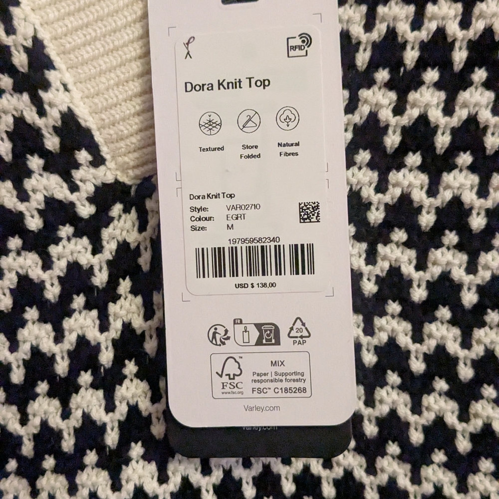 Varley Black and White Dora Knit Top - Picture 2 of 3